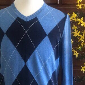 Club Room Argyle Cotton Sweater Blue Size Large